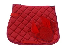 Horse Saddle Pad Red Set,Colors Matching Fly Bonnet/Veil Ear Net Full/Cob
