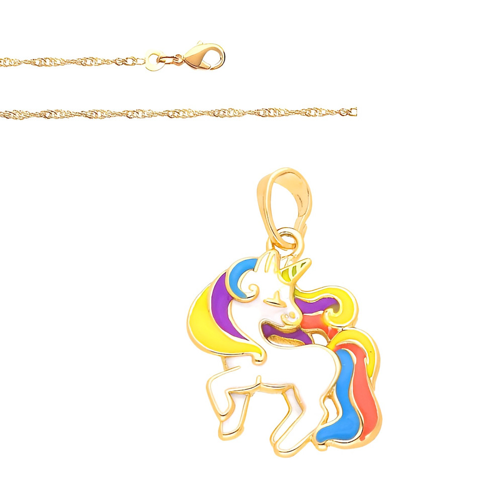 Collier enfant licorne en plaqué or 750, cadeau d'anniversaire idéal