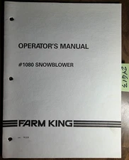 Buhler Farm King 1080 Snowblower Owner's Operator's & Parts Manual FK329 10/98