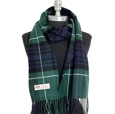 Winter Warm 100%Cashmere Scarf Wrap Made in England Plaid Green Black/Navy #P105