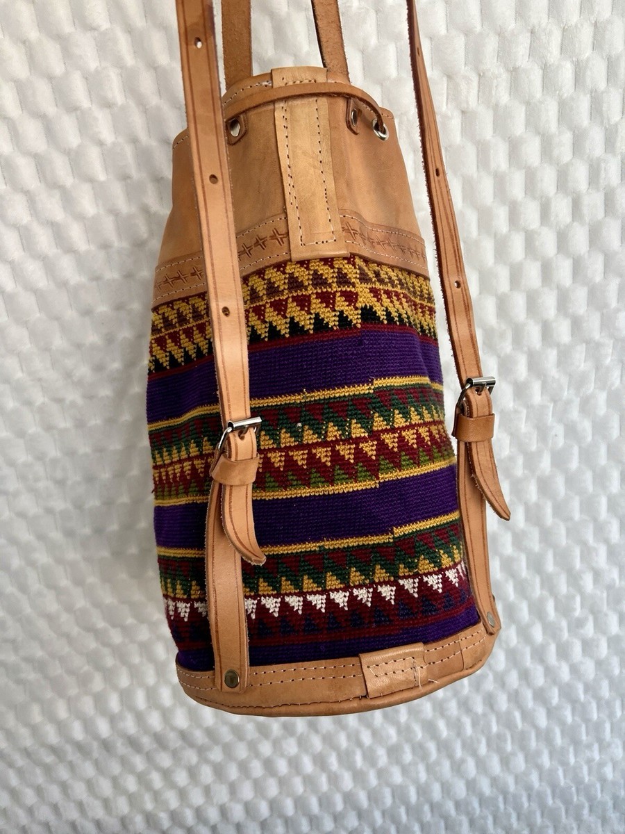 Drawstring Aztec Tapestry Hand Loomed Backpack W/ Tan  display picture 1