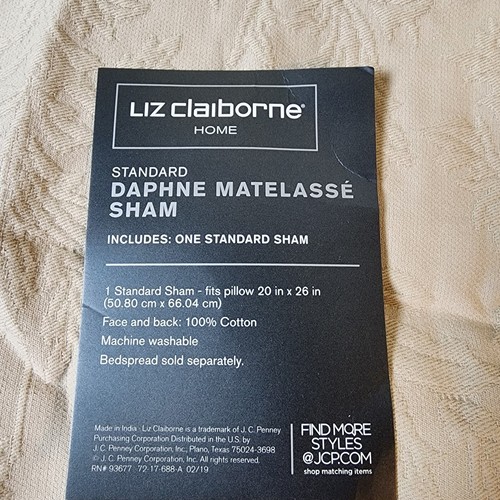 Liz Claiborne Standard Pillow Sham DAPHNE MATELASSE Beige Minimal Luxury New - Picture 12 of 14