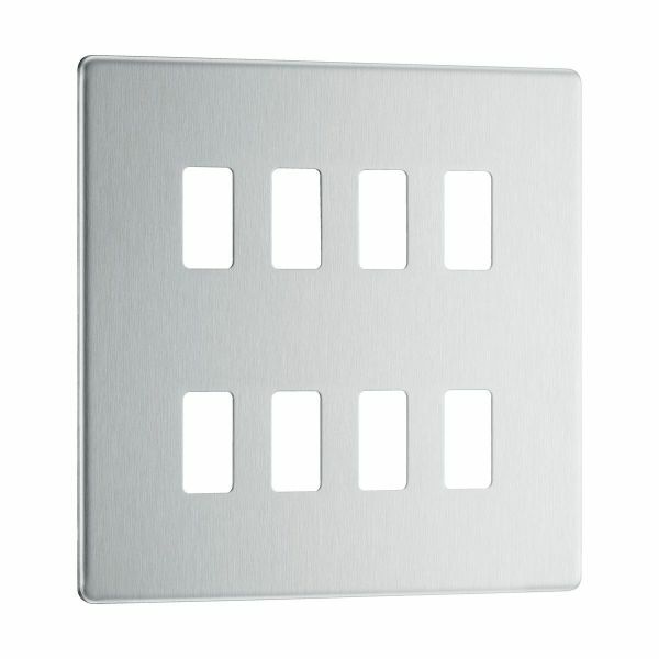 BG Nexus GFBS8-01 8 Gang Screwless Stainless Steel Front Plate - New