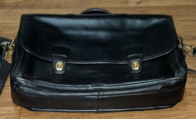 COACH BLACK LEATHER LAPTOP BRIEFCASE MESSENGER BAG B0S-0532 Rare