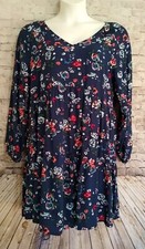 Dip Blue Floral Rayon Tiered Flowy Dress Medium