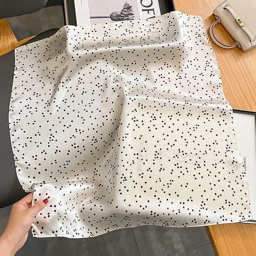 100% Mulberry Silk 27" Square Scarf Women Neckerchief Wrap White Black Polka Dot - Picture 1 of 5