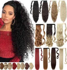 Hair Ponytail Clip In Real Wavy as Human Hair Extensions Wrap Around Pony Tail