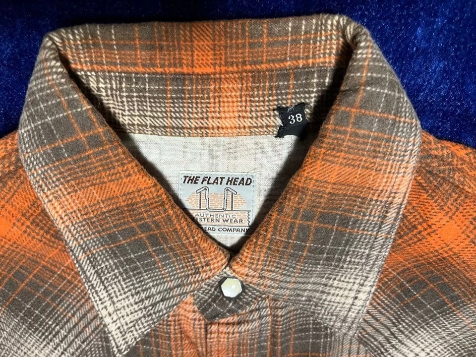 Camisa de franela THE FLAT HEAD Camisa Western en naranja y marrón talla 38/M Usada JP Foto 3 de 4