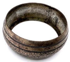 Morocco Berber Tribe Silver Etched Wide Bangle Bracelet