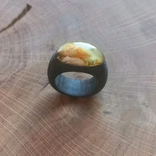 Ring Genuine BALTIC AMBER White Landscape Bog Oak 2.9g