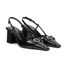 NIB Versace Medusa Slingback EU 39.5 US 9.5 Black Patent Leather Pumps $1,195