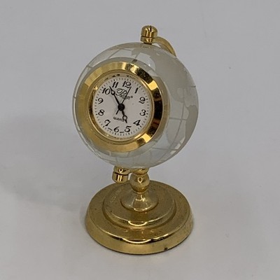 Platinum Co Quartz Rotating Crystal Globe Clock Gold-Toned Stand 2.75  Free Ship