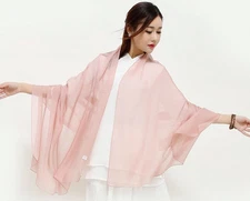 100% Silk Scarf Women neckerchief Shawl Wrap solid color beige pink MY115-18