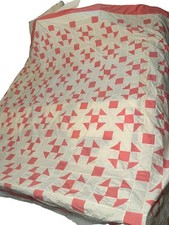 Antique Hand stitched Quilt Top Pink And White Feed-sack Patchwork RARE Cottage