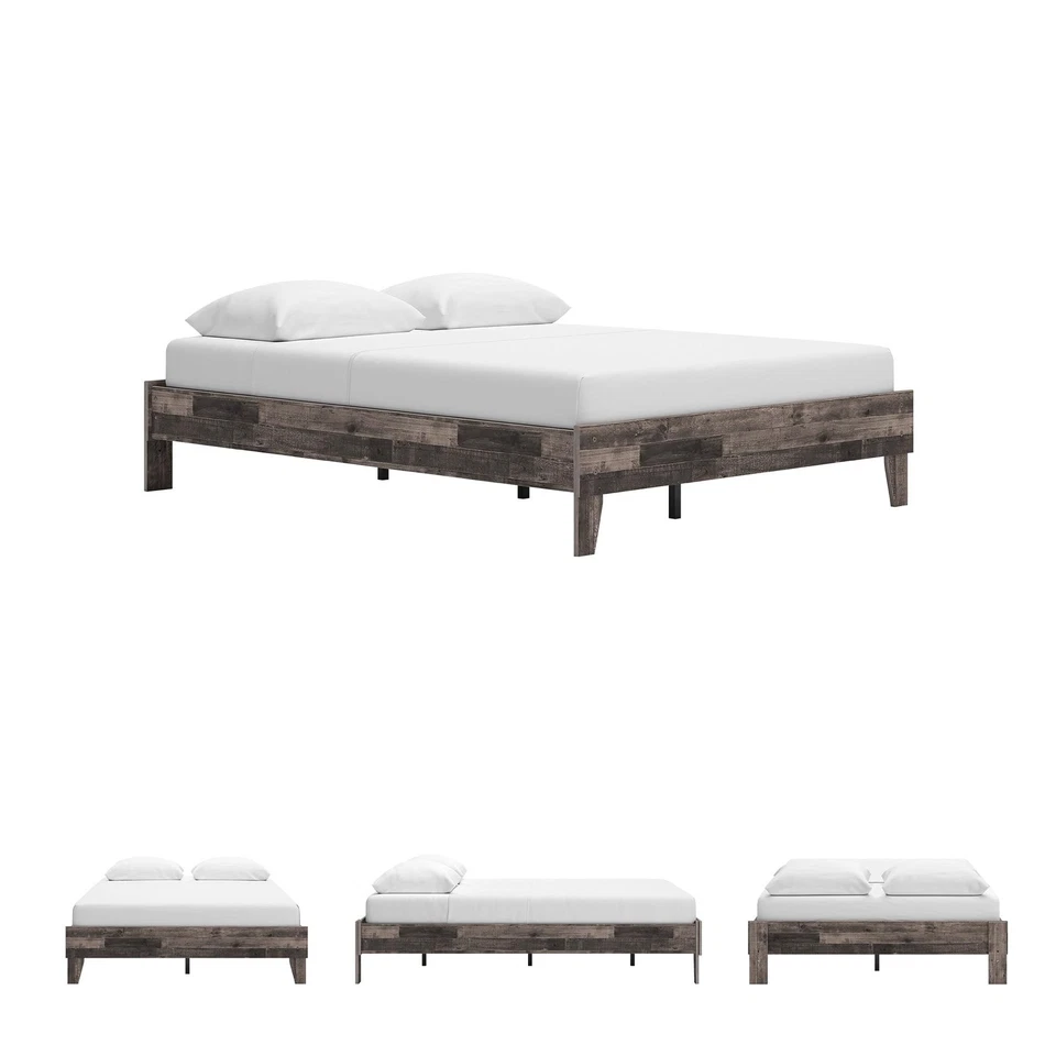 Cama plataforma estilo bloque carnicero Neilsville, queen, gris rústico Foto 4 de 4