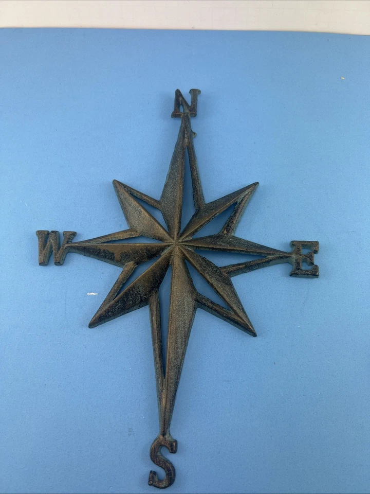 DE COLECCIÓN BRÚJULA DE HIERRO FUNDIDO ROSA O ESTRELLA NÁUTICA COLGANTE DE PARED 14"" DE ALTO Foto 2 de 4