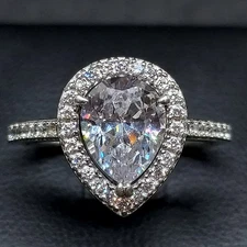 Tru-Diamonds™ Pear Cut Synthetic Lab Grown Diamond Halo Ring Uk Size N Rrp £198