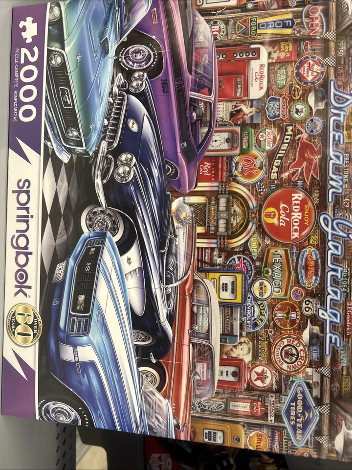 FRAMED Handmade Dream Garage Mustang Camaro Classic Car 2000pc Springbok Puzzle - Image 2 of 4