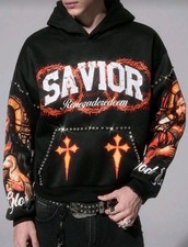 New Men Luxury Diamond Rhinestones Fashion Black Gothic Hoodie High Quality