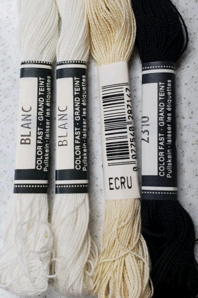 4 DMC FLOWER THREAD Embroidery Floss- 2 White-1 Black- 1 Ecru - Image 2 of 4