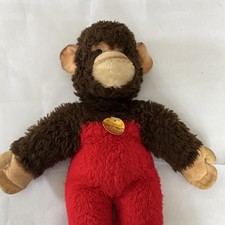 Steiff Monkey Plush Stuffed Animal Red Overalls Yellow Ear Tag Small 1970