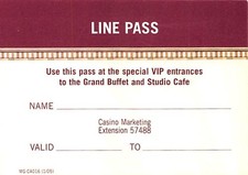 MGM Grand Casino - Las Vegas, NV - Line Pass Card