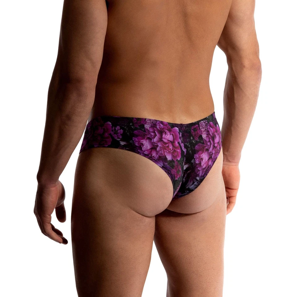 Roupa íntima masculina Manstore M800 atrevida corte alto traseira bumbum mostrando estampa de rosas - Imagem 2 de 2
