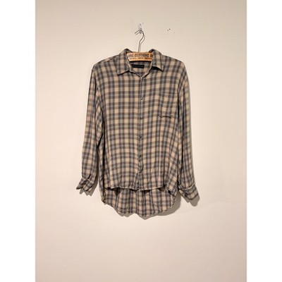 90s vintage shadow plaid viscode rayon flannel shirt size M 541580