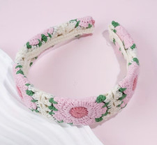 Crochet Headband Floral Pink Design Cute Stylish Hair Accessories