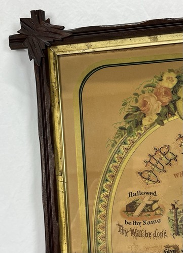 Antique 1877 The Lords Prayer Lithograph Print Gies & Co. Adirondack Frame - Picture 2 of 24