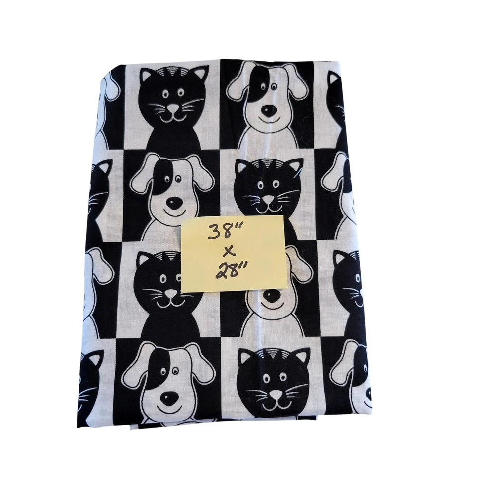 38x28” Brother Sister Studio Cotton Fabric Black White Cat Dog Print 2007 - Image 3 of 4