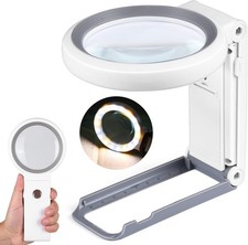 30X 10X Magnifying Glass with Light and Stand, Foldable Handheld White