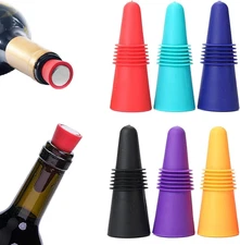Wine Stoppers – 6 Pack Silicone Wine Bottle Stoppers with Grip Top, Reusable Bev