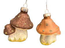 Pair of Double Mushroom Blown Glass Christmas Tree Ornaments