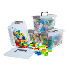 Citylife 4 Packs 6 Qt Storage Bins Lids Clear Plastic Bins Grey Handle