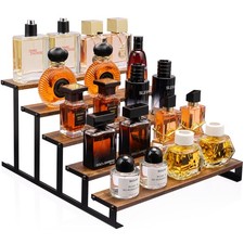 5 Tier Wooden Display Riser Stand 13.8 Inch Metal Step Perfume Stand Organize...