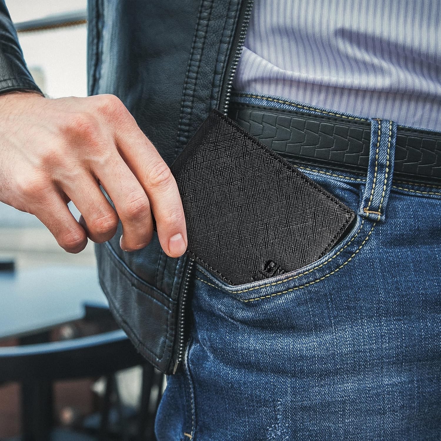 Gostwo Slim Wallet for Men Minimalist Leather ID Window Front Black Cros 