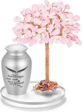Stainless Steel Mini Urn for Ashes with Pink Crystal Tree Decoration, 2.4