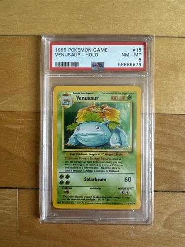 1999 POKEMON BASE SET UNLIMITED #15 VENUSAUR-HOLO PSA 8
