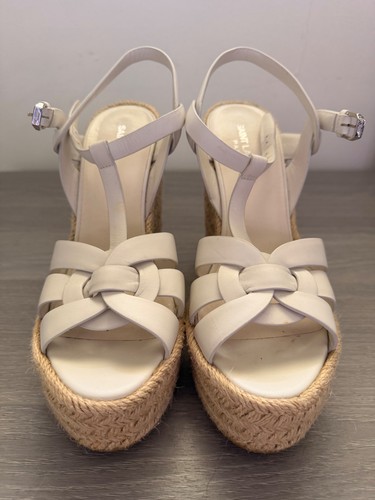 Saint Laurent Women's Ivory Leather Espadrille Platform Wedge Sandals
