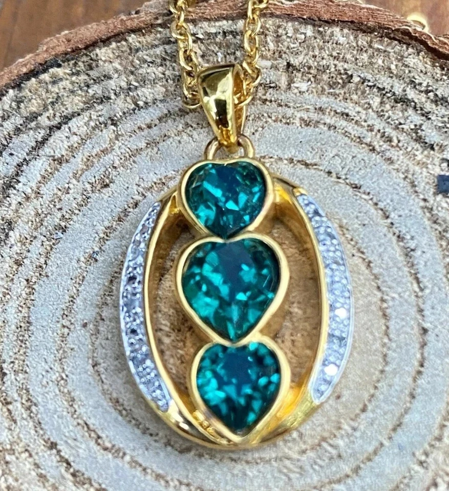 Colgante corazón mujer topacio azul Londres simulado corte corazón chapado en oro amarillo 14K Foto 4 de 4