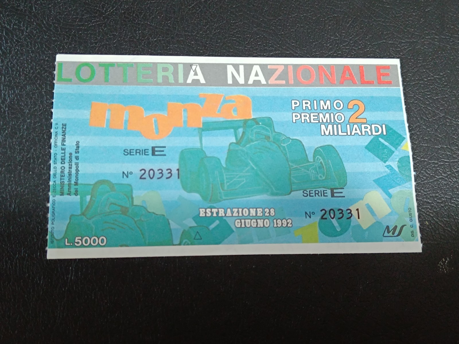 Biglietto Lotteria Nazionale - Monza - 1992