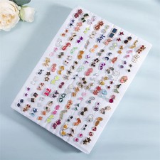 100 Pair Enamel Plastic Stud Earrings Set Heart Star Moon Animal Geometric Kids