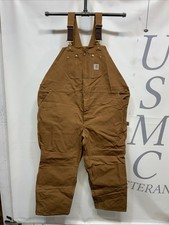 Mens Carhartt NWT Brown Canvas Jeans Carpenters Bib Overalls Size 54X30
