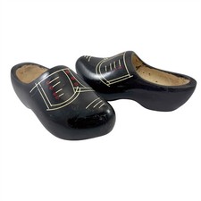 Vintage Black Wooden Shoes Clogs Holland Dutch Hand Carved Netherlands 38