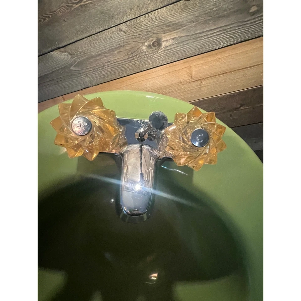 Fregadero de baño vintage Kohler verde lima retro años 70 hierro fundido caída redonda medio mod Foto 2 de 4