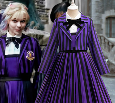 Girls 2Pcs Wednesday Enid Sinclair‌ Cosplay Costume Kids Dress