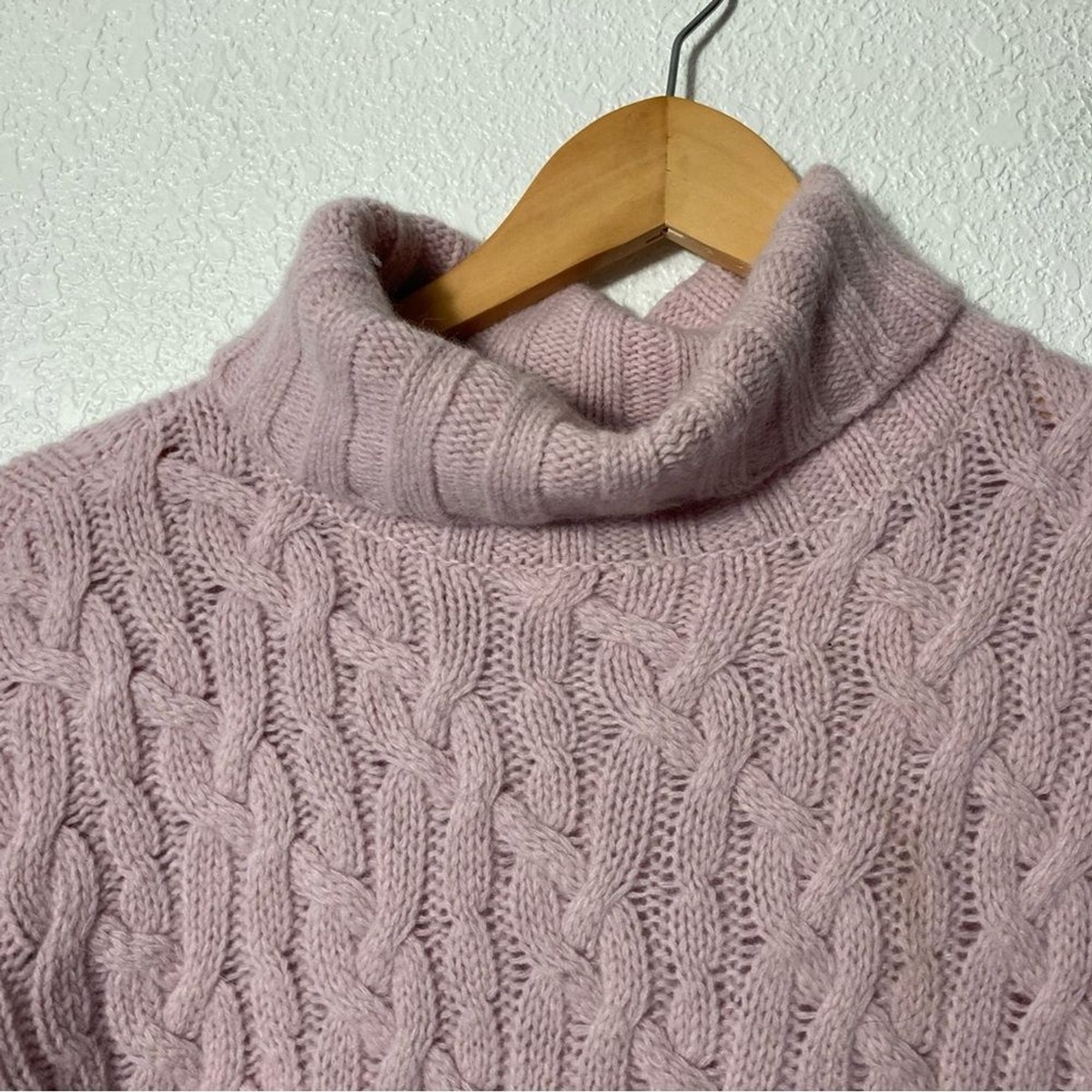 Merona pink turtleneck fisherman cable knit sweater XL lambswool