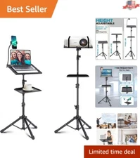 Versatile 50” Projector Tripod Stand with Rotatable Beverage Tray & Phone Holder