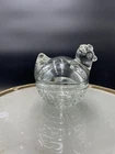Vintage Anchor Hocking Clear Glass 4” Hen On Nest Lidded Candy Dish VG